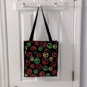 Peace Sign Tote Bag With Outside Pockets NWOT